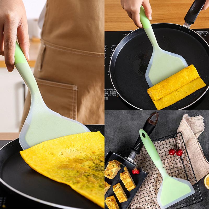 Kitchen Silicone Jade Spatula Non-Stick Pan Small Flat Spatula Portable Outdoor Wide Surface Silicone Spatula Kitchen