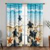 Nautical Sea Turtle Beach Curtains Ocean Wave Coastal Tropical Window Dressing Seashore Print Home Decor Gift