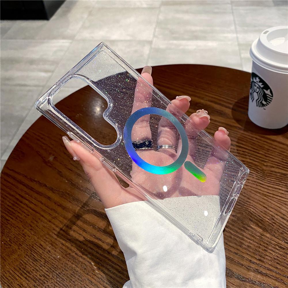 Suitable for Samsung S25 Ultra Colorful Magnetic Phone Case S24FE Transparent Flash Powder S23 Double Sided Coating To Prevent Falling