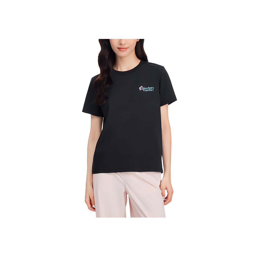 Skechers Godri Fashion Versatile Moisture-Wicking Quick-Dry Cool Breathable Short Sleeve T-Shirt Women tops Carbon-Black L225W183-0018