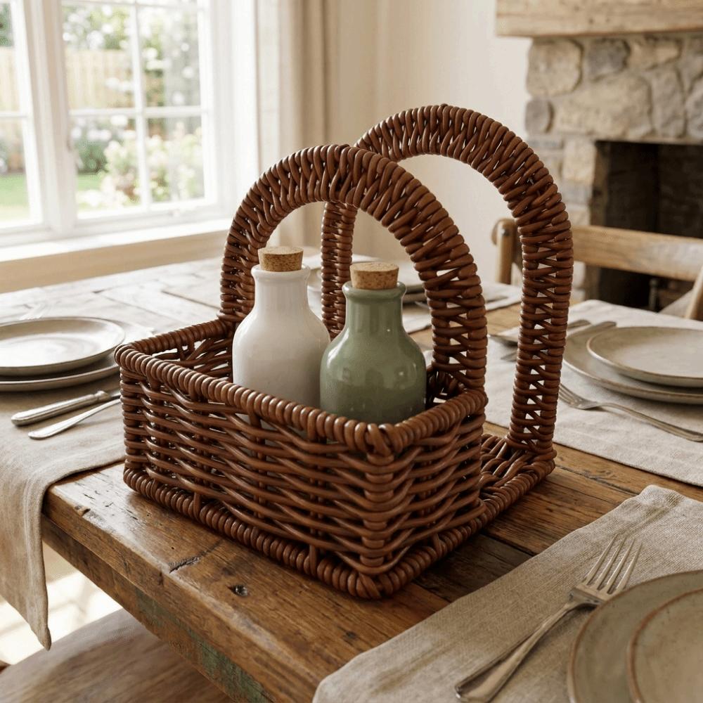 Decorative Imitation Rattan Napkin Holder Plastic Desktop Tissue Holder for Home