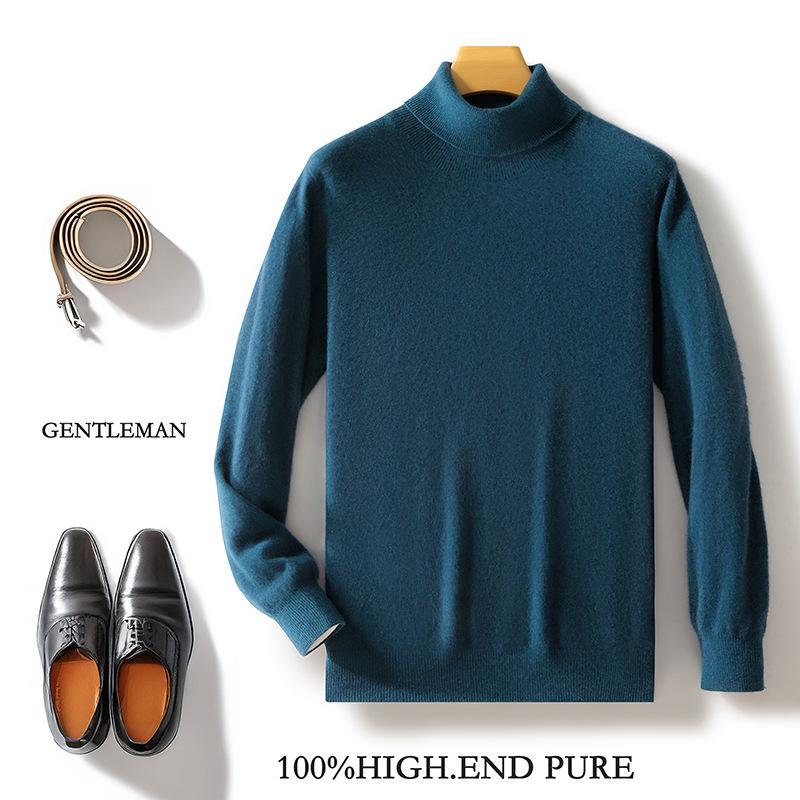Men s Plus Size Cashmere High-Neck Sweater, Solid Color Loose Knit Pullover with Lapel Medium
