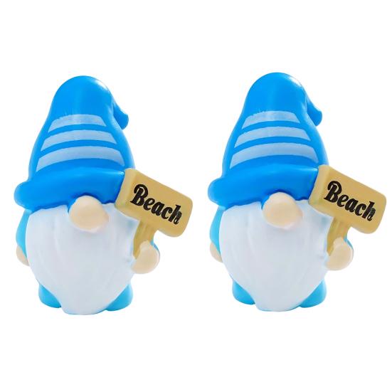2 Pcs Mini Summer Gnome Figurines Beach Resin Gnomes Miniature Figures for Pool Party Favors DIY Cake Decoration Fairy Garden Home Decor
