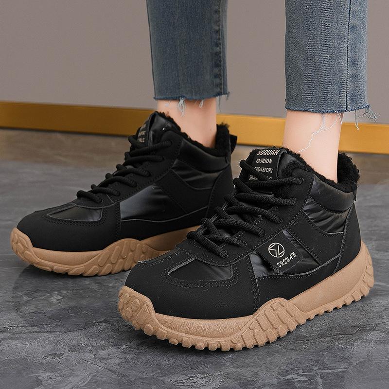 Winter Women Lace Up High Top Sneakers Woman Fashion Comfortable Warm Plush Waterproof Thick Bottom Snow Boots