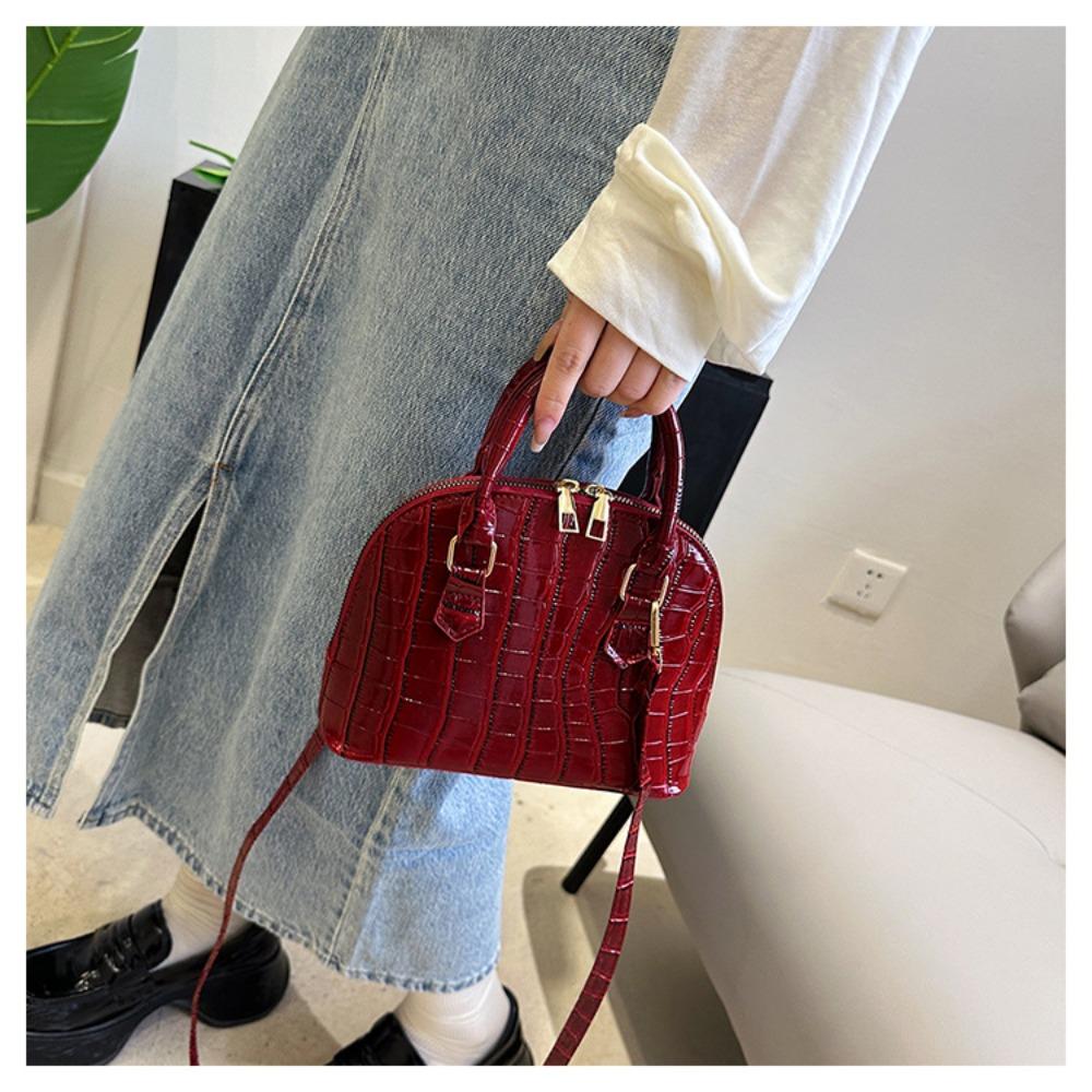 Solid Color Shell Bag Retro Crocodile Pattern Pu Leather Crossbody Bag Waterproof Shoulder Bag Women