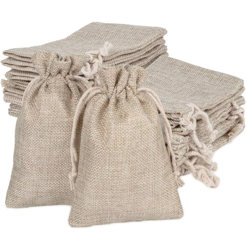 Set of 20 Small Linen Bag with Drawstring Closure Elegant Drawstring Linen Pouches Convenient Jewery Wrapping Pouches