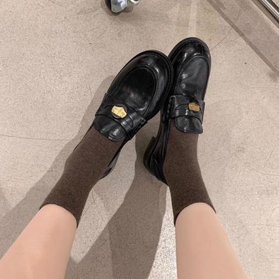 Pleated Horseskin Version ~ Grape Mom with the Same Retro Small Gold Coin Lazy British Style Loafers Single Shoes Women's Small Leather Shoes