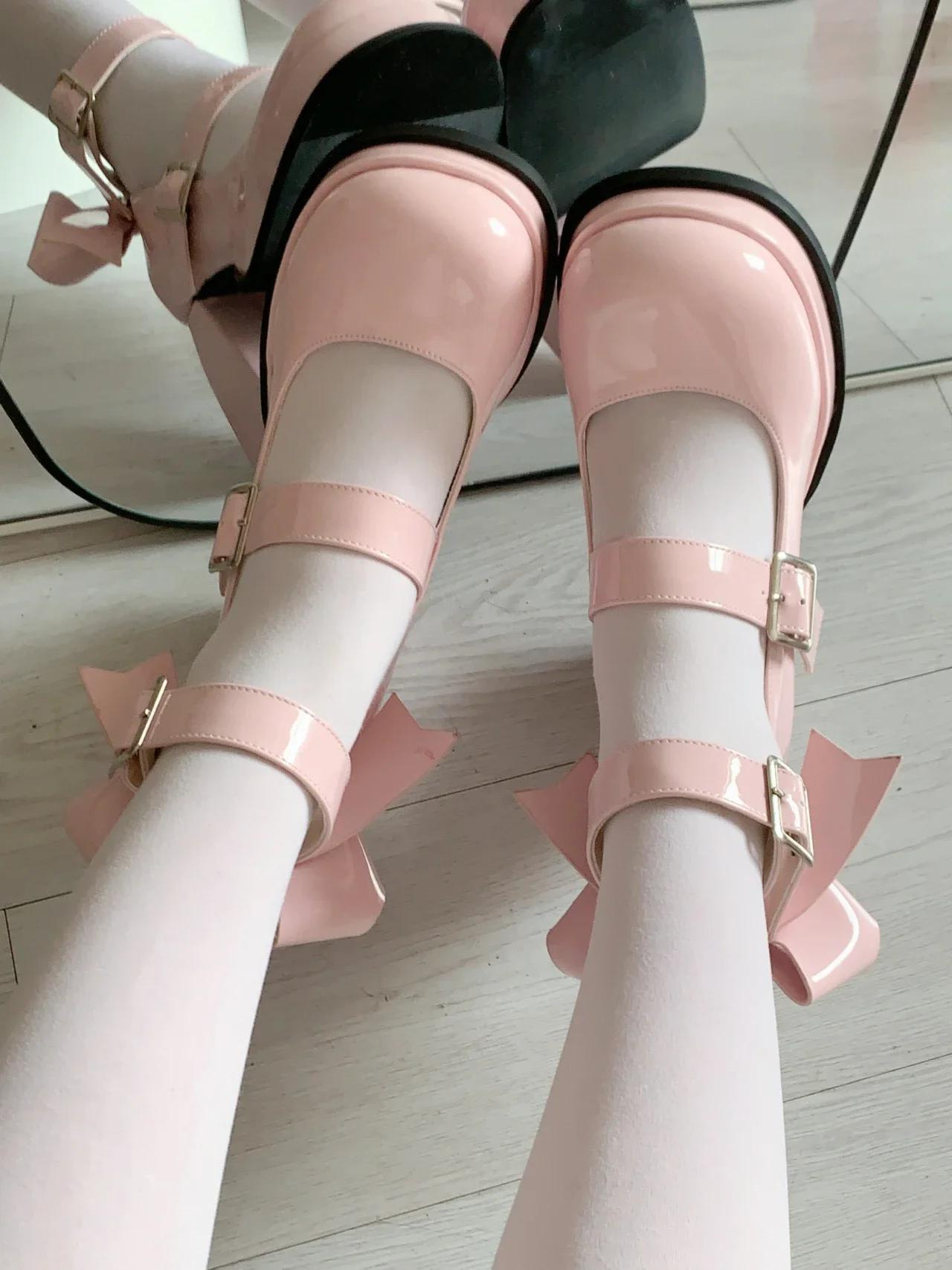 

Fashion New Lolita Shoes Japanese Mary Jane High Heels Women s Pumps with Bow Tie for Casual Italian Shoes JK Uniform Platform Shoes 39