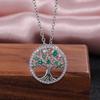 Silver Plated Tree of Life CZ Pendant Necklace, Colorful Crystal Halo Cable Chain Necklace for Women
