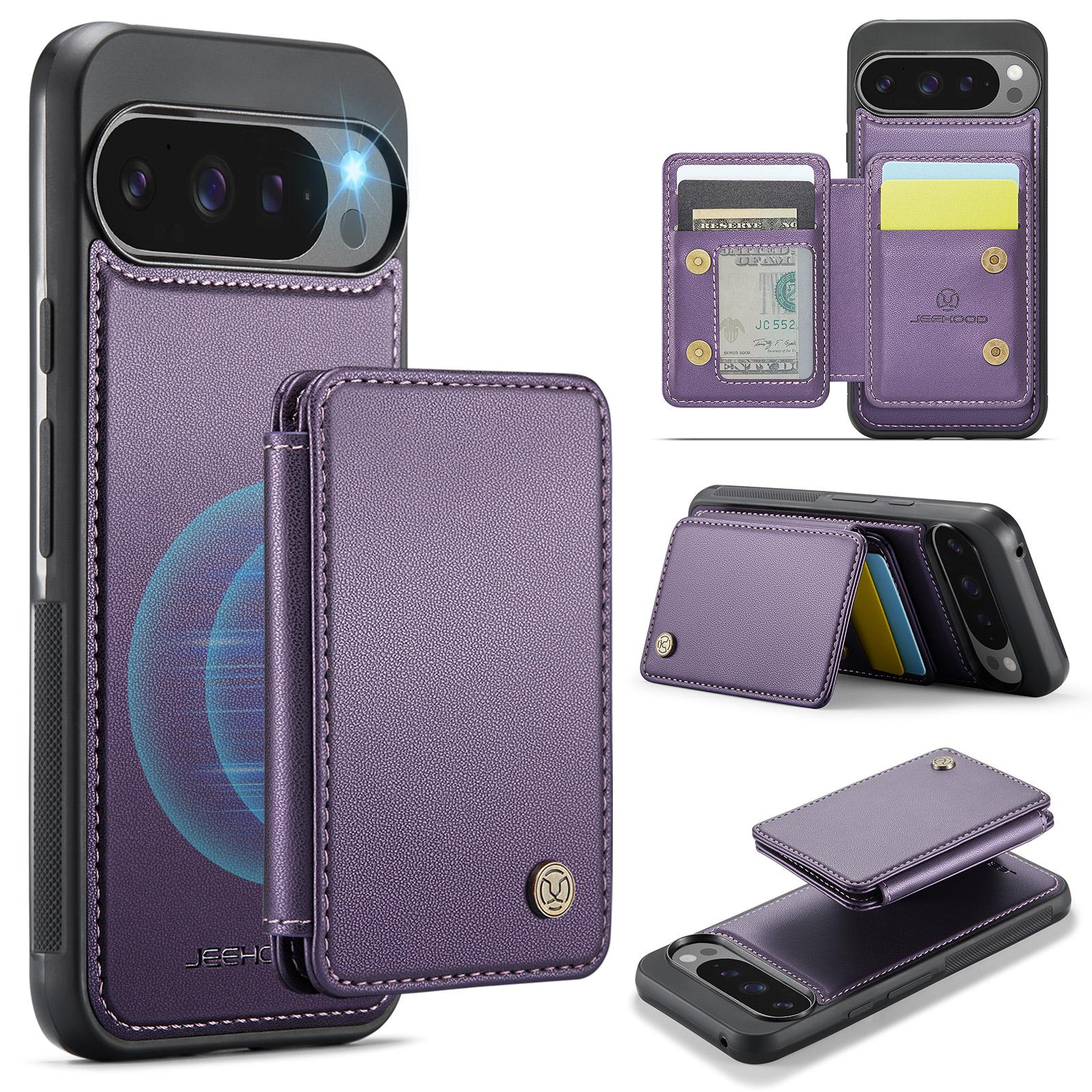 

JEEHOOD J05 For Google Pixel 9 Pro XL Case Leather Mobile Cover with Detachable Magnetic Card Bag Purple