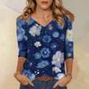 Women's V Neck 3/4 Sleeve Loose Fit Casual Shirt Floral Print Lightweight Blouse for Everyday Wear