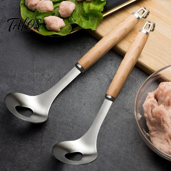 Meatball Molds for Kitchen Spoon Maker Tool, Stainless Steel Non-stick Scoop, Gadget Cooking Long Wooden Handle Shaping Handy Scoop Tool