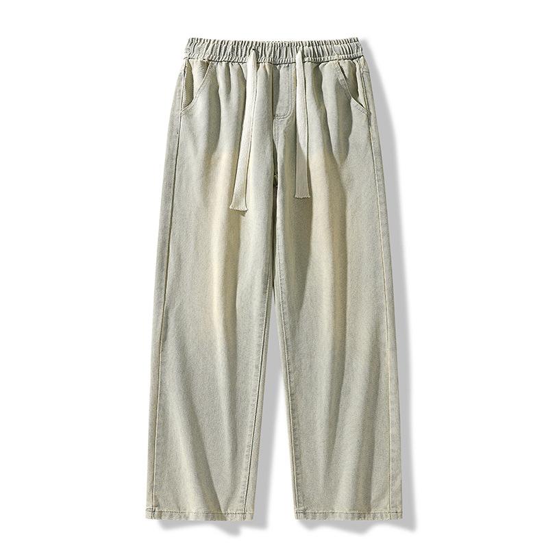 Men's Cotton Vintage cat whiskers Washing Denim Jeans Drawstring Baggy Wide leg Pants Streetwear Sweatpants Track Pants Trousers