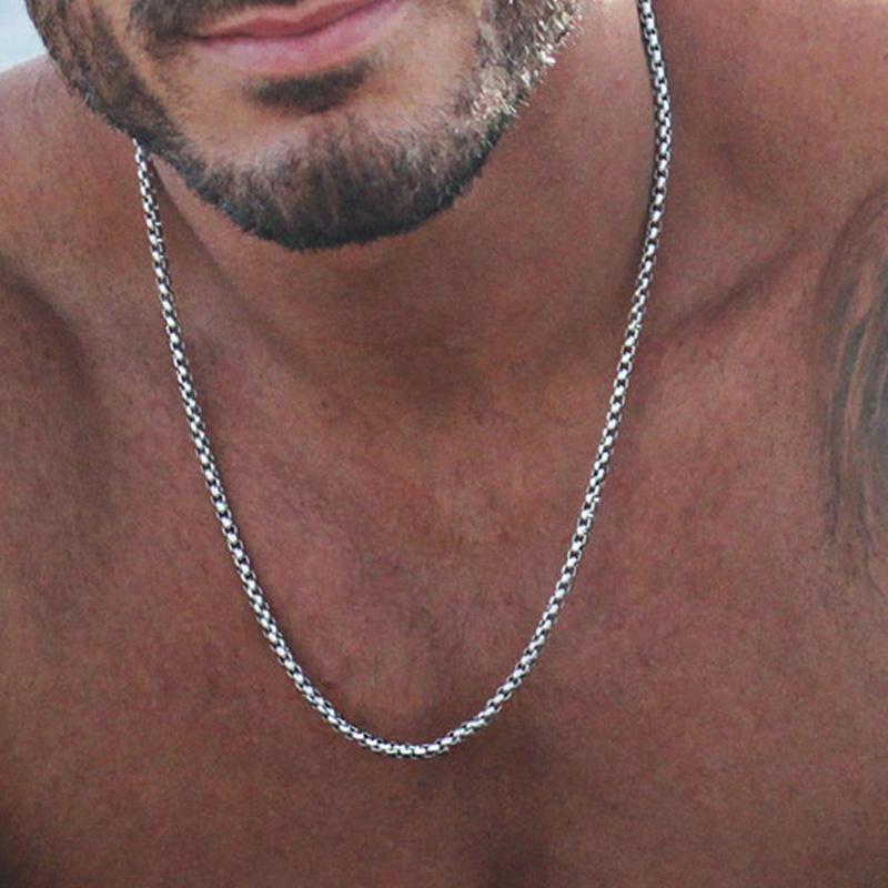 Men's Round Box Chain, Stainless Steel Chain Collar, Jewelry Gift Suitable for Both Men and Women
