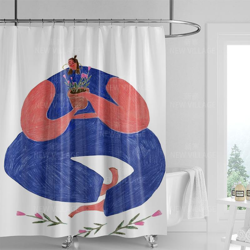 

Mexican-Style Colorful Female Shower Curtain-Lady in Bright Attire, Cacti, Watermelons,Birds & Flowers, High-Quality, Waterproof 90x180cm