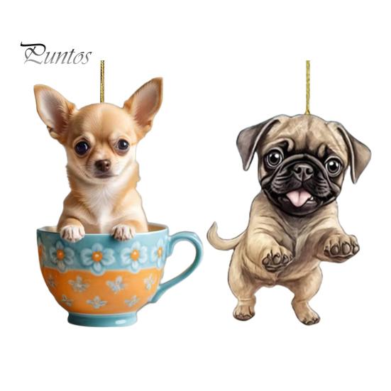 Akrylowa wisząca ozdoba w kształcie psa z zawieszką na smyczy, łatwa do powieszenia, kreatywna ozdoba choinkowa, zawieszka na torbę