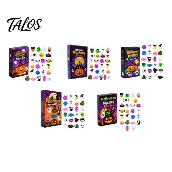 Halloween Decompression Toy Squeeze Advent Calendar, 24 Day Ghost Pumpkin Fidget Pinch Music Toys Set, Collectible Figures Gift Box for Kids,