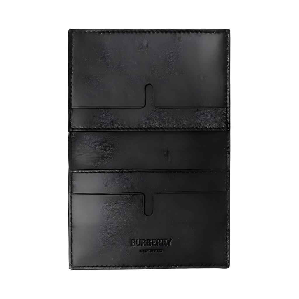 Burberry Check Embossed Leather Card Holder Black Slim Bifold Wallet Daily Business Use 81039931