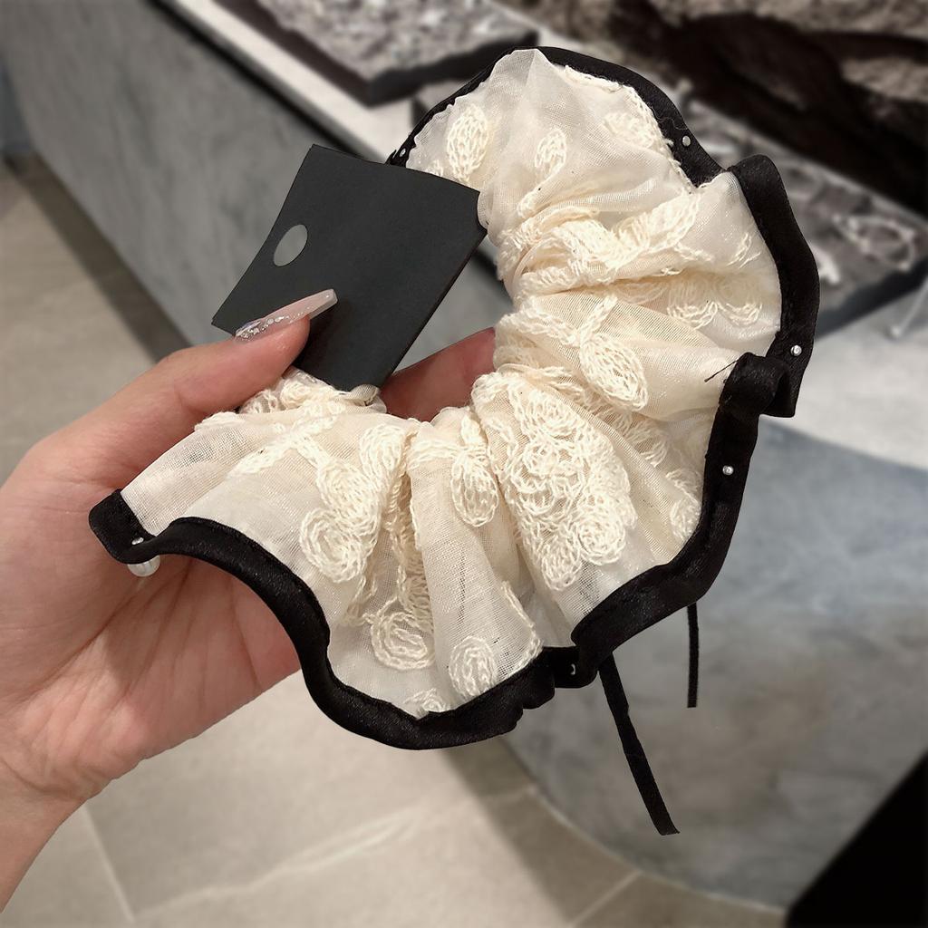 Flower Mesh Bow Pearl Large Intestine Hair Band French Gentle Temperament Low Ponytail Hair Rope Niche Fashion Hair Accessories