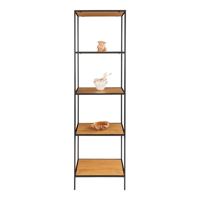 Vita Narrow Shelf with 3 Storage Shelves, Black, Imitation Oak.