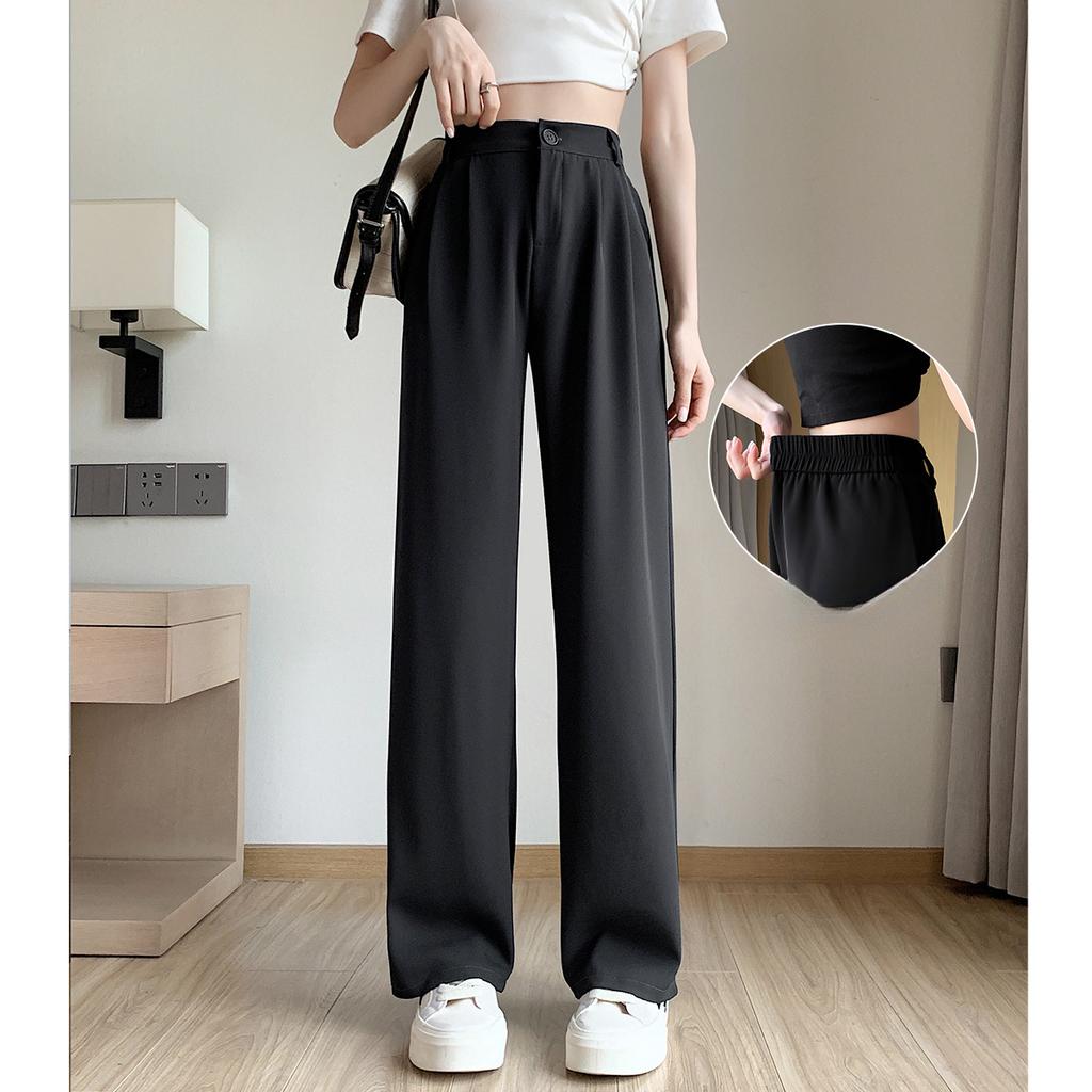 Narrow Version of Wide-leg Pants for Women for Women with High Waist Drooping Black Casual Straight Loose Summer Suit Floor Pants