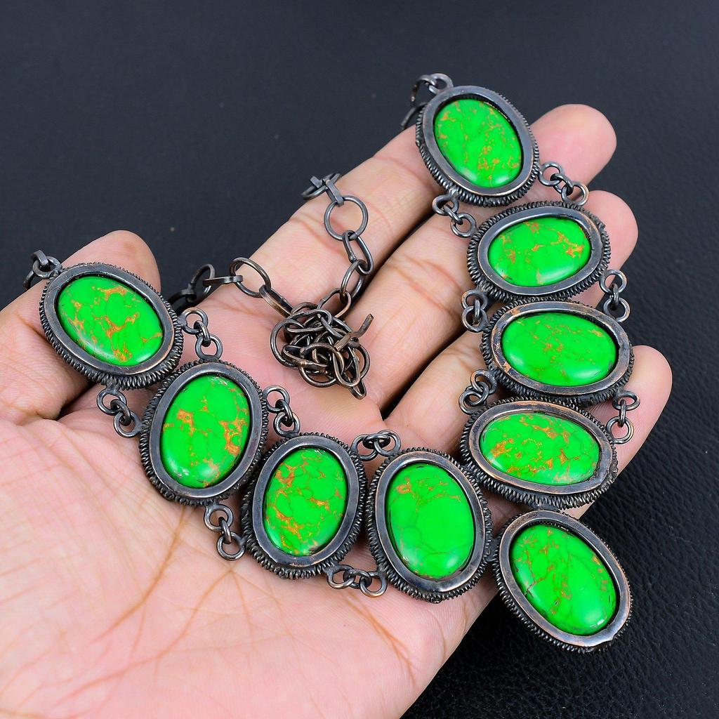 Green Copper Turquoise Necklace, 999 Copper Wire Wrapped Gemstone Jewelry, Handmade Necklace Amazing Jewelry, Gift For Her