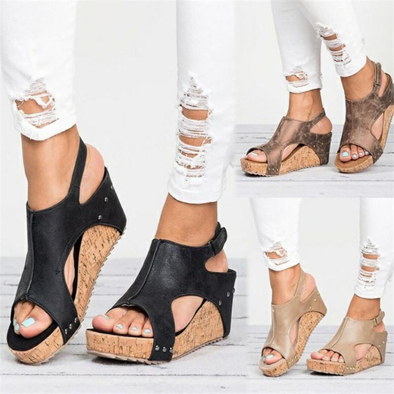 Women Sandals  Platform Sandals Wedges Shoes For Women Heels Sandalias Mujer Summer Shoes Leather Wedge Heels Sandals 43