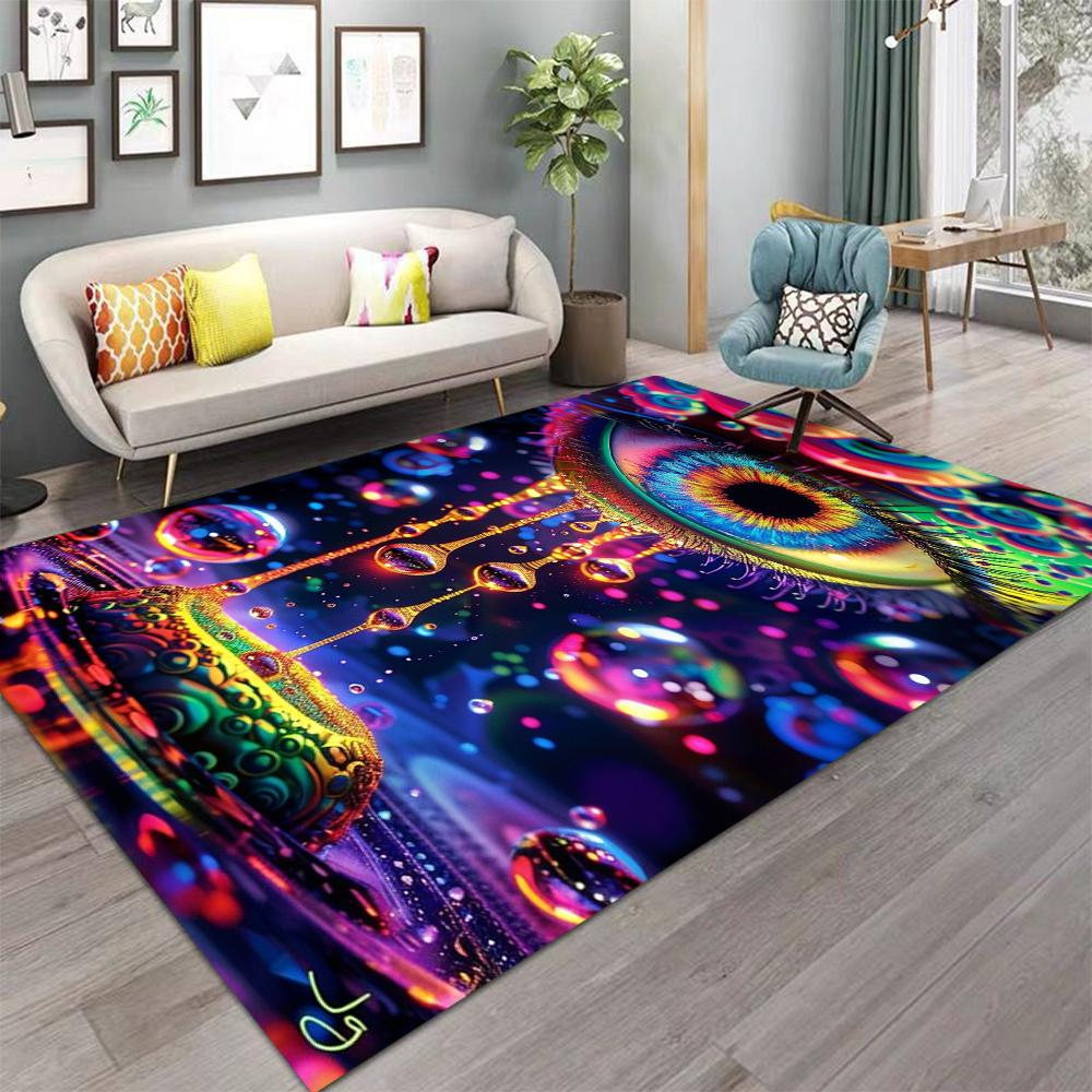Vibrant 3D Area Rug Psychedelic Eye Mystical Third Eye Carpet for Living Room Bedroom Hallway Eye-Catching Rainbow Colors Decor