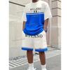 Summer  Men' Color Block Letter  Print Set Short Sleeve T-Shirt Shorts Set Adult Sport Jogging Plus Size Tracksuit 2 Piece Set