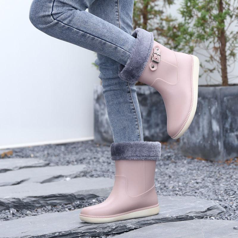 Water Shoes Medium Tube Rain Shoes Middle-aged Women Plus Lint Fashion Girls Water Glue Shoes Water Boots Rain Boots Women