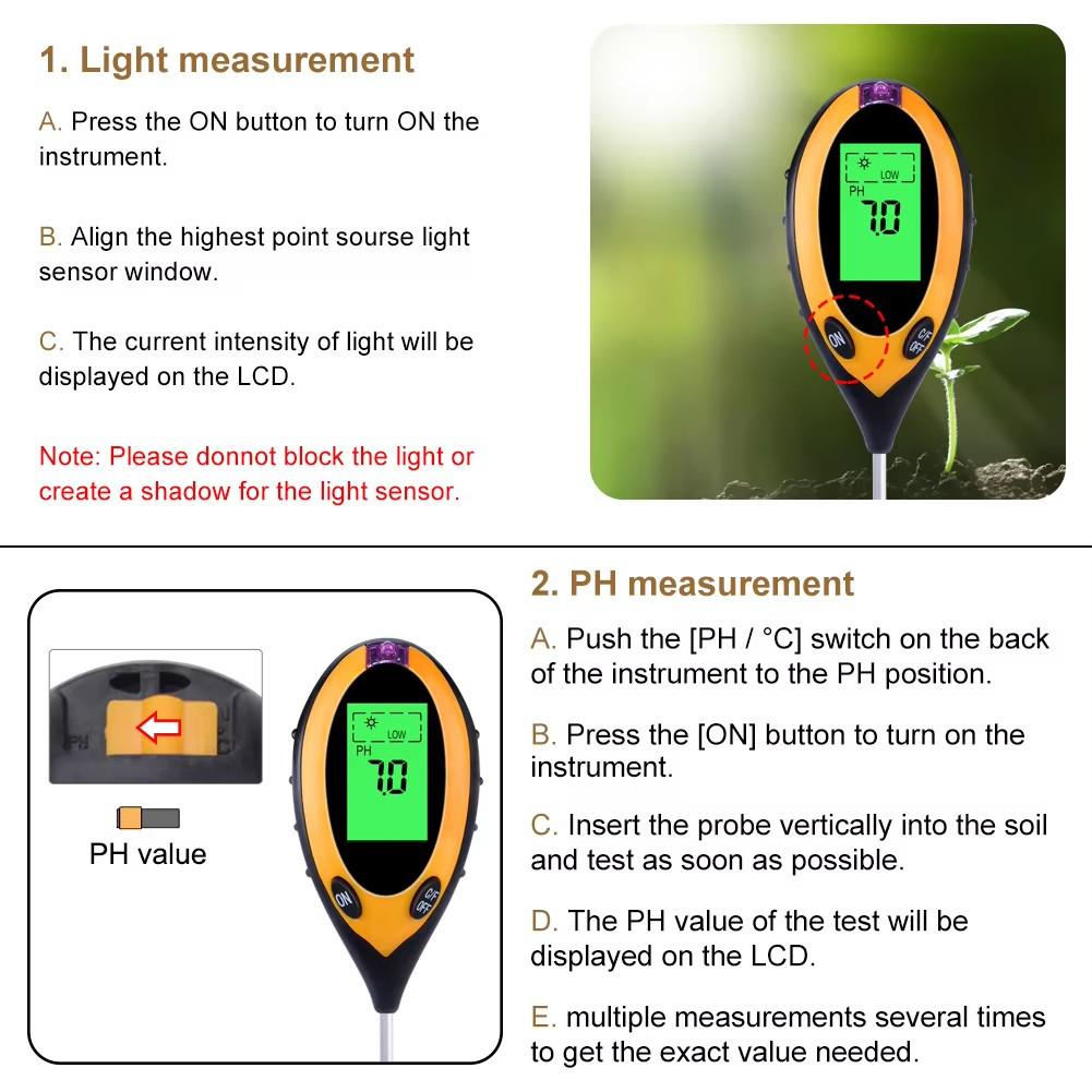 Soil Moisture, pH, and Light Sensor for Plants