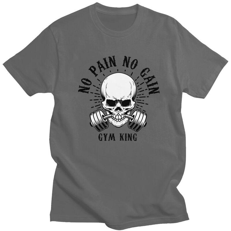 Custom No Pain No Gain Tshirt for Men Short Sleeves Leisure T Shirt Bodybuilding Fitness Gym Tshirts Loose Fit Pure Cotton Tee