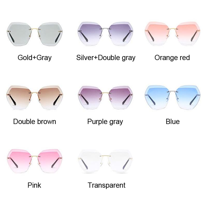 Lunettes de soleil vintage pour femme homme marque rectangle sans monture lunettes de soleil femme rétro monture en métal verres clairs verres roses