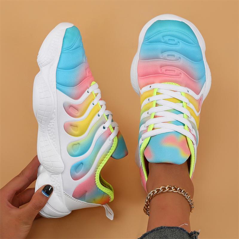 Damen Sneakers Mode Regenbogenfarben Plateauschuhe Lässige Wanderschuhe Bequeme Leichte Outdoor-Damen Vulkanisierte Schuhe