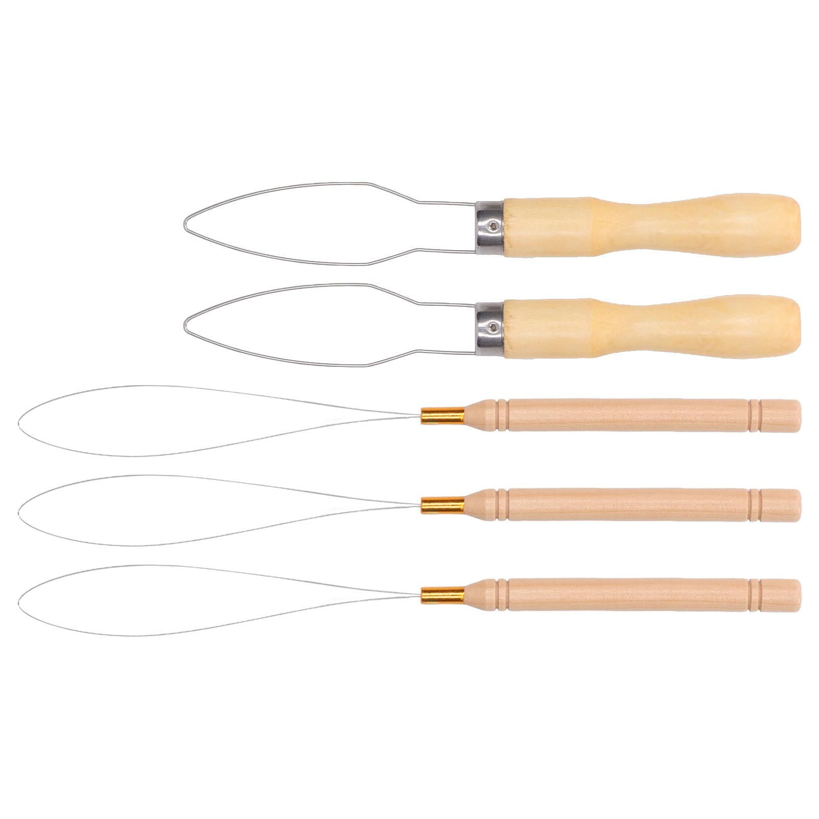 

5 шт. Деревянная петля для наращивания волос, нитевдеватель, проволочный крючок для протягивания, инструмент для нанизывания бусин для изготовления пуговиц, протягивания эластичных лент