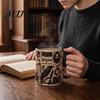 Handcrafted Ceramic Vessel 3D Carving Coffee Mug, 300ml/400ml Capacity Retro Relief Design Music Lover Gift Tea Cup, Decorative Desktop Ornament