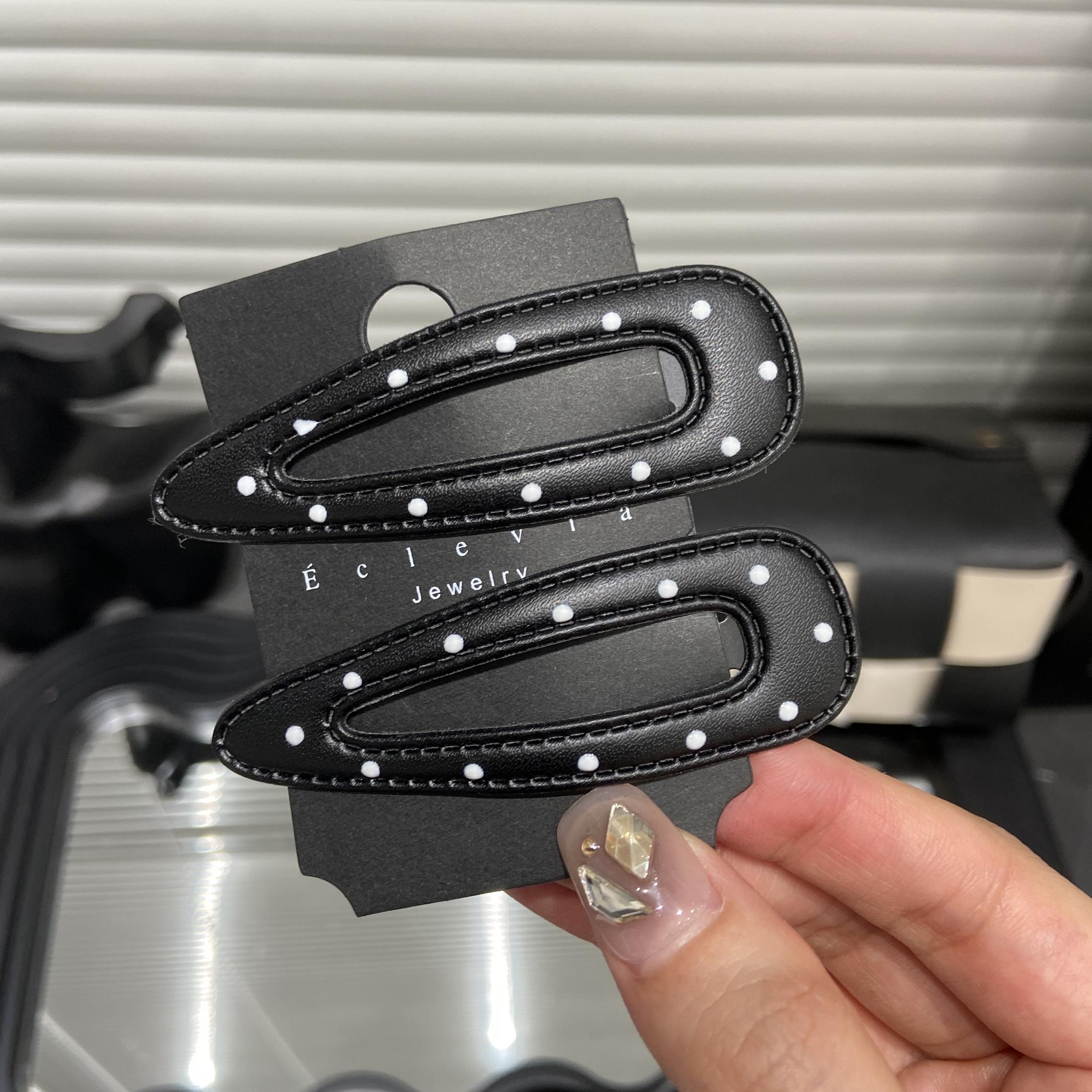 

Белые кожаные заколки для волос в горошек Женские заколки для челки Сладкая крутая острая девушка Заколка-клипса BB Простая заколка Женская