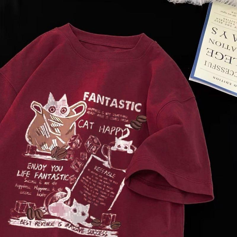 New Men Women T Shirt Pullover Oversize Korean Version Cartoon Cat Group Printed T-Shirt Casual Short Sleeve Couples T-Shirt