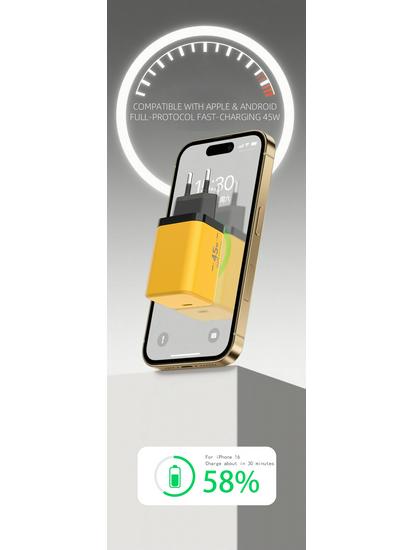45W GaN Charger: CE/ROHS Certified Fast Charge with Full Protocol Support