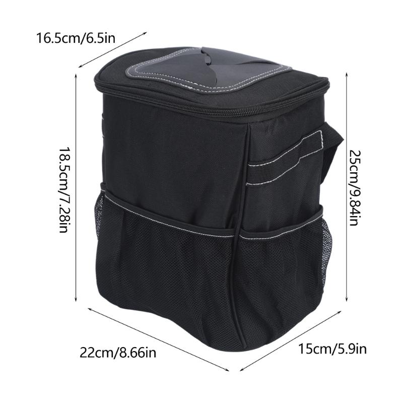 Car Seat Back Trash Can with Mesh Pocket, Fabric Hanging Bin with Water-Resistant Lining for Daily Vehicle Use