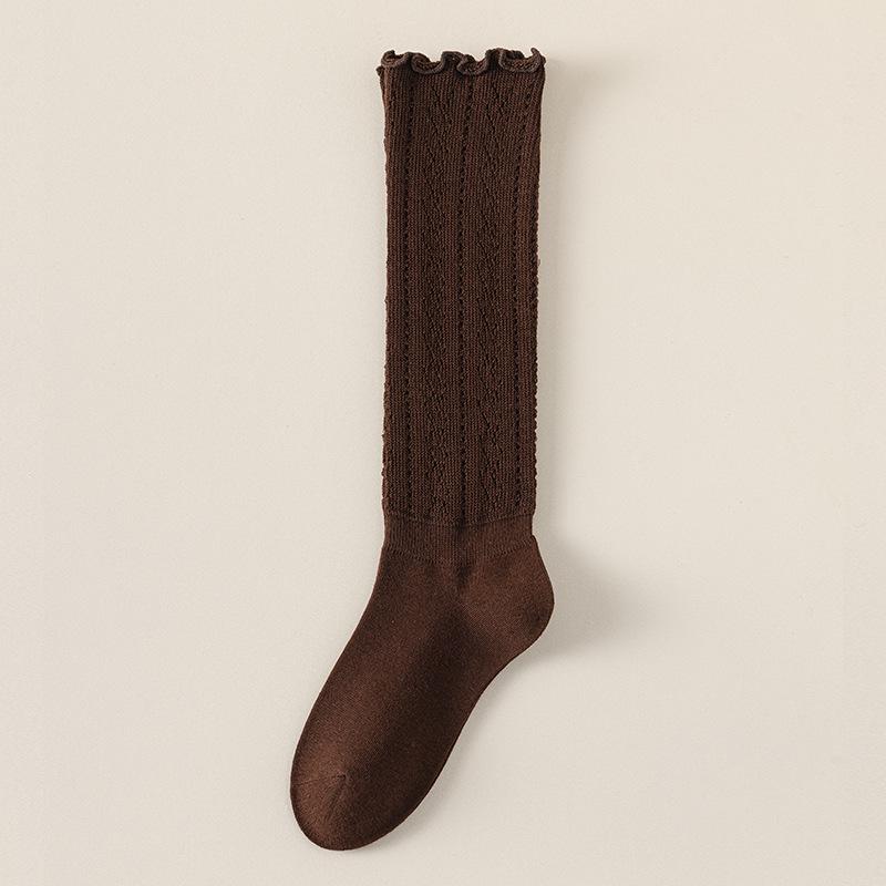 Chunky Knit Openwork Slouch Socks - Solid Color Calf & Over-the-Knee, Lace Miu Style, Anti-Slip Boneless Cotton Boot Socks
