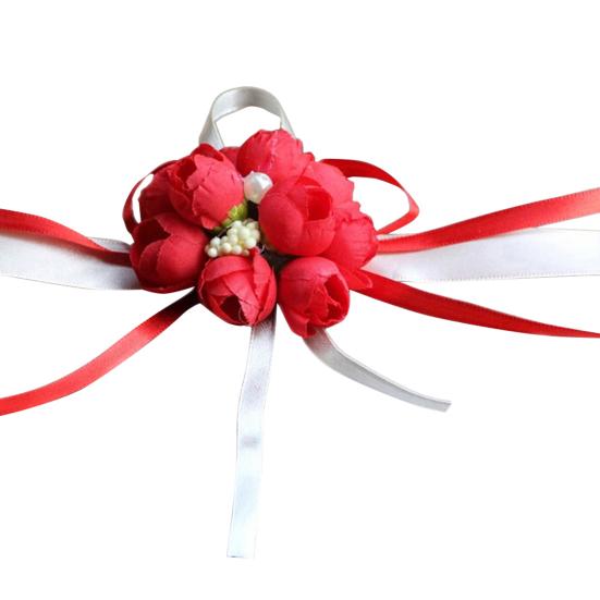Wrist Flower Vivid Pattern Fake Pearl Ribbon Cloth Pretty Bridal Flower Bracelet for Wedding