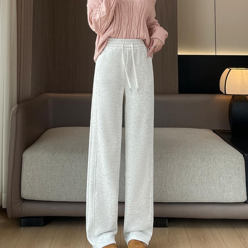 Narrow Straight Banana Pants for Women, Autumn and Winter Fleece-Lined New Style, Petite Casual Wide-Leg Pants, High-Waisted Plus Size Sweatpants