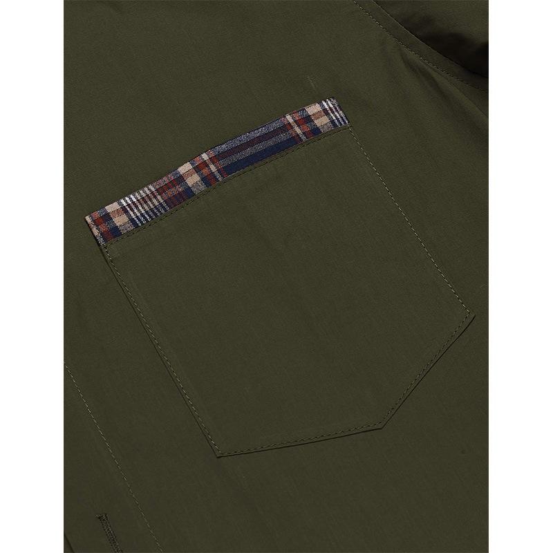 Men's Summer Casual Button Down Shirt Fashion with Plaid Trim Pocket Detail Short Sleeve
