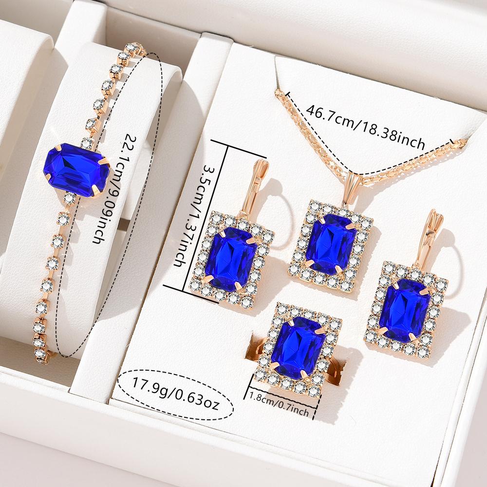 5-teiliges Set Damen Saphir Europäische und Amerikanische Persönlichkeit Temperament Liebe Diamant Halskette Ohrringe Ring Armband Set