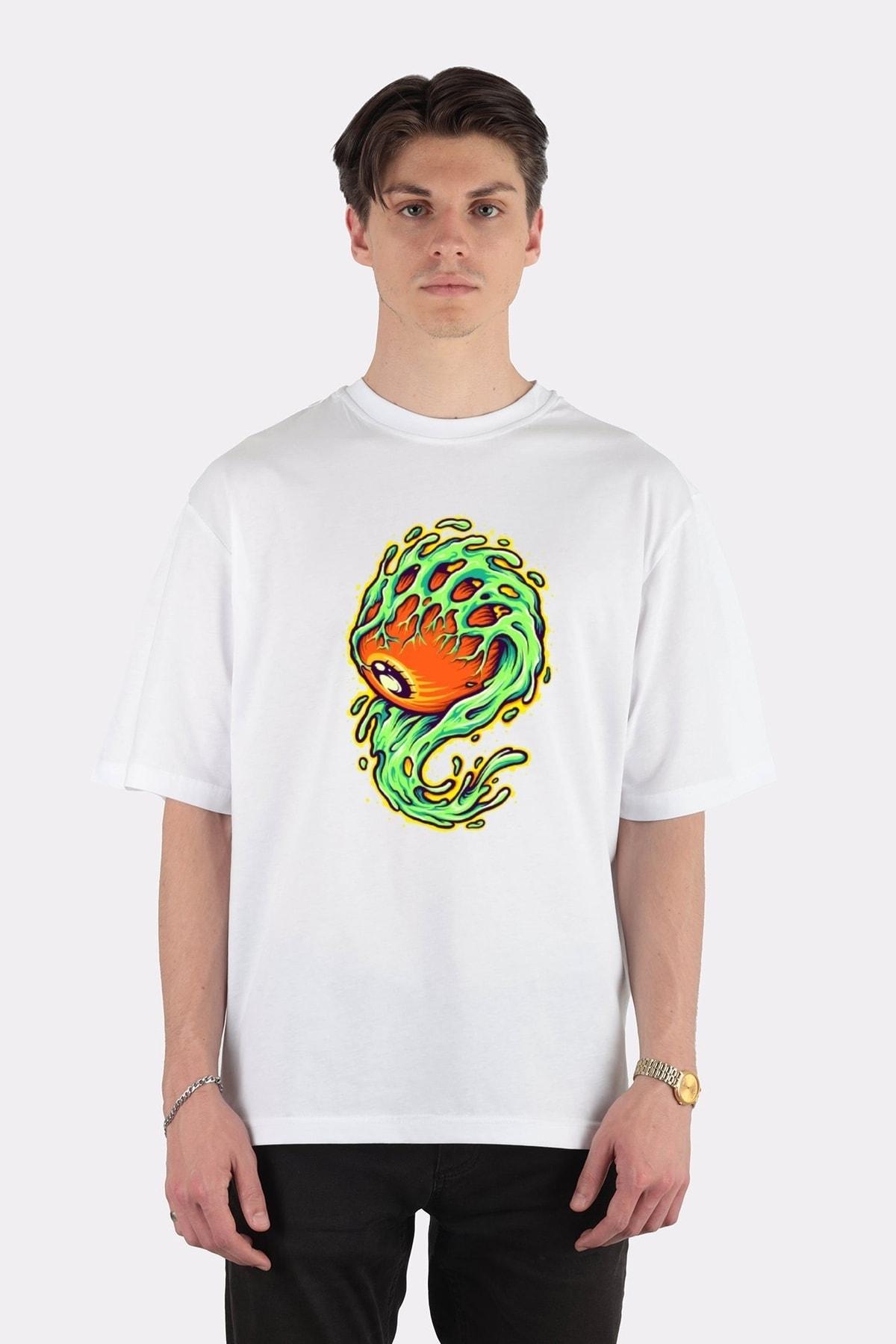 

Unisex Beyaz Oversize T-shirt Scary Zombie Eyeballs