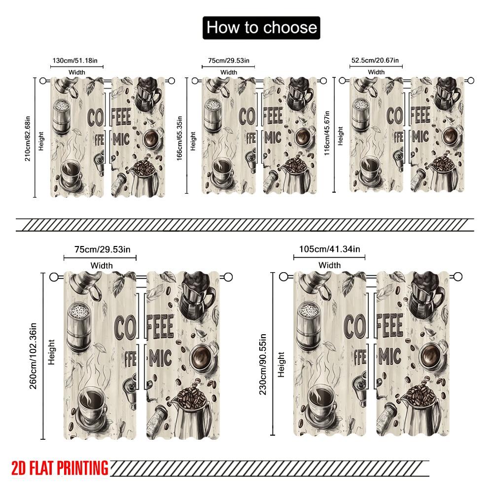 2pcs,2D plane printing Minimalist Curtains Coffee Artistry 100% Polyester (without rod) Outdoor Decorations Perfect for Bedroom
