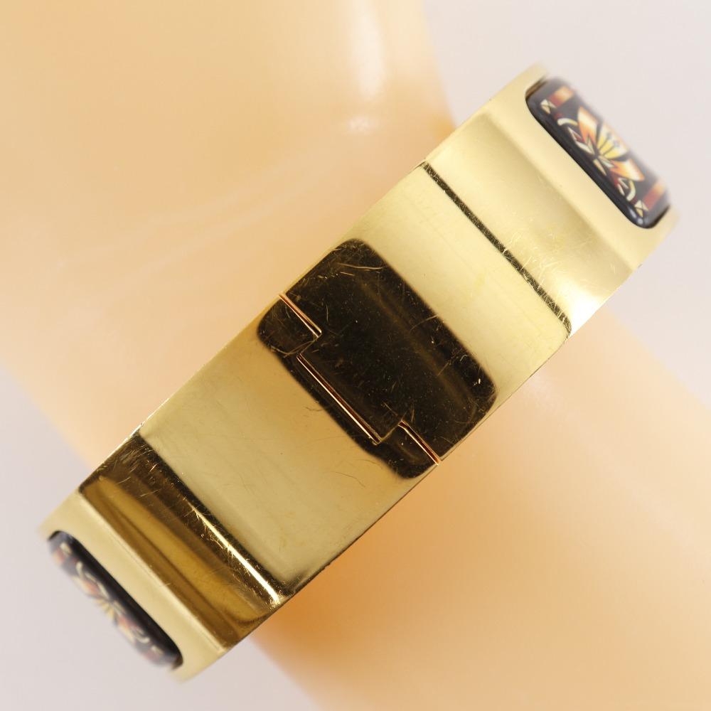 Hermes Standort E-Mail Armreif Cloisonné Pferde Muster Armspange schwarz Vergoldet 64,3g Damen Gebraucht