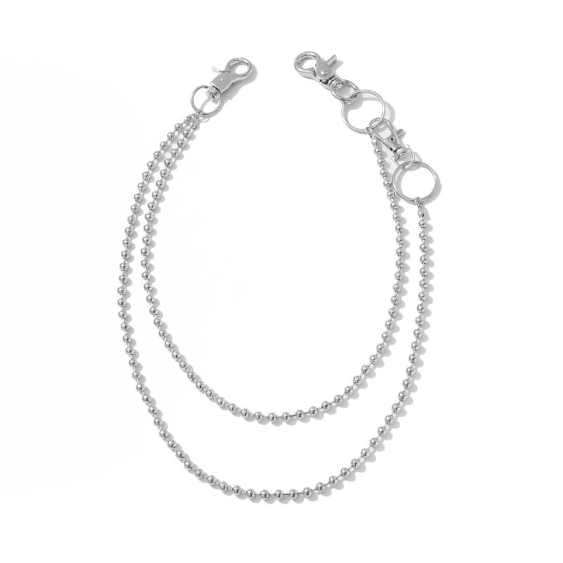 Punk Metal Double Layer Belt Chain Jeans Accessories Hip Hop Rock Rivet Pants Chain Versatile Beads Waist Link Jewelry