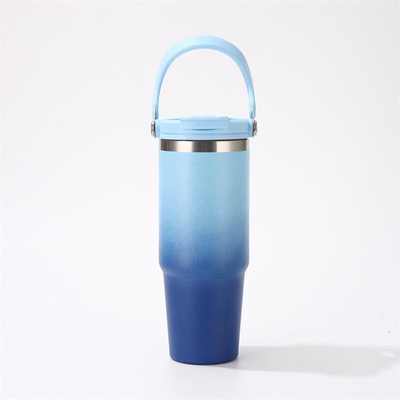 30oz Stainless Steel Travel Mug With Handle Straw Lid Vacuum Insulated Water Bottle Car Office Gym